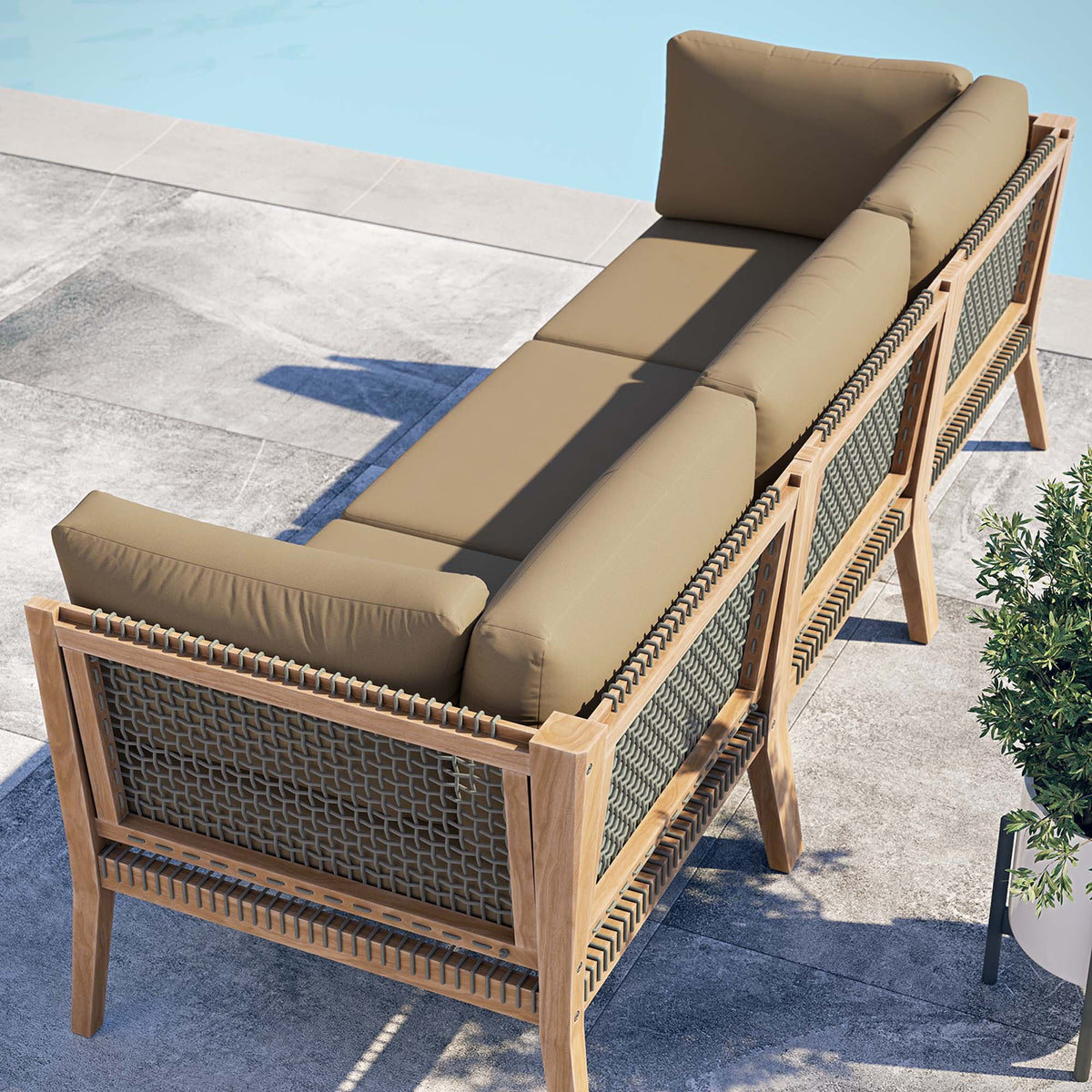 Clearwater Outdoor Patio Teak Wood Sofa - Gray Light Brown