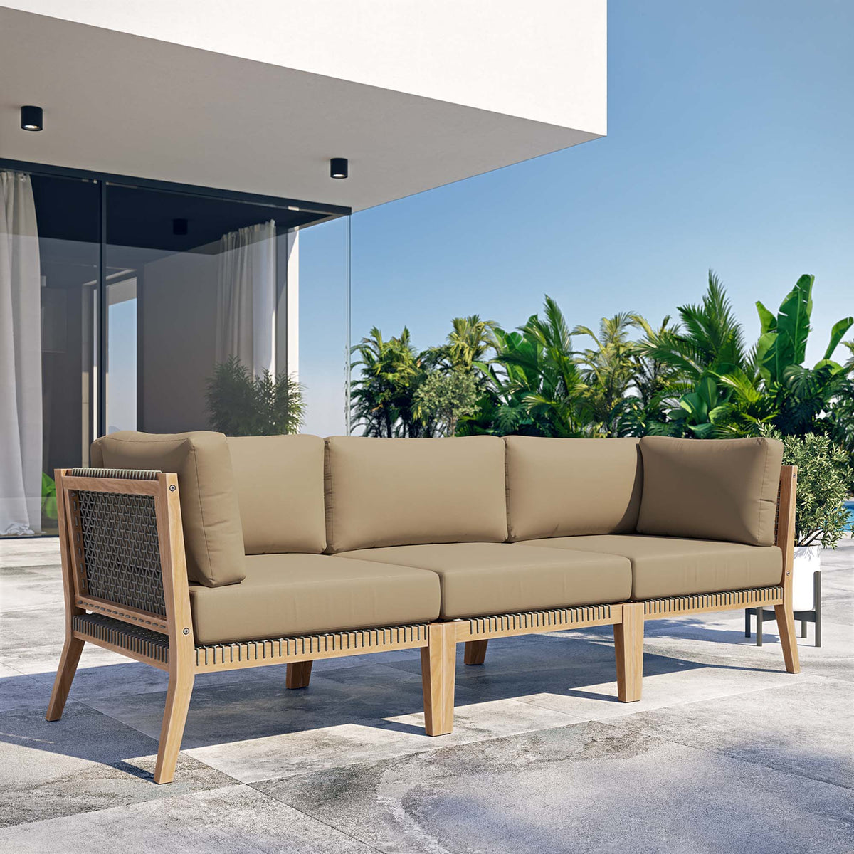 Clearwater Outdoor Patio Teak Wood Sofa - Gray Light Brown