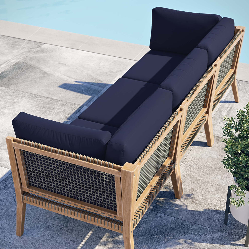 Clearwater Outdoor Patio Teak Wood Sofa - Gray Navy