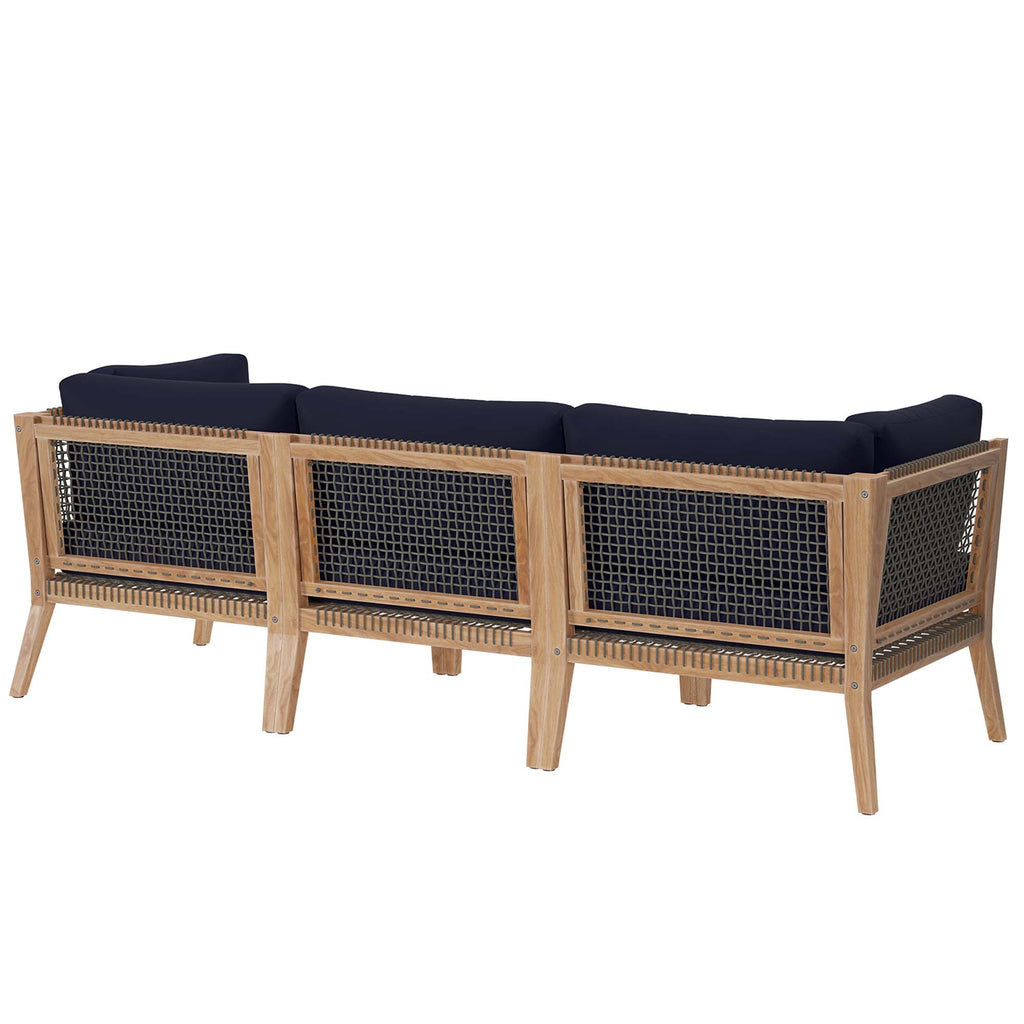 Clearwater Outdoor Patio Teak Wood Sofa - Gray Navy