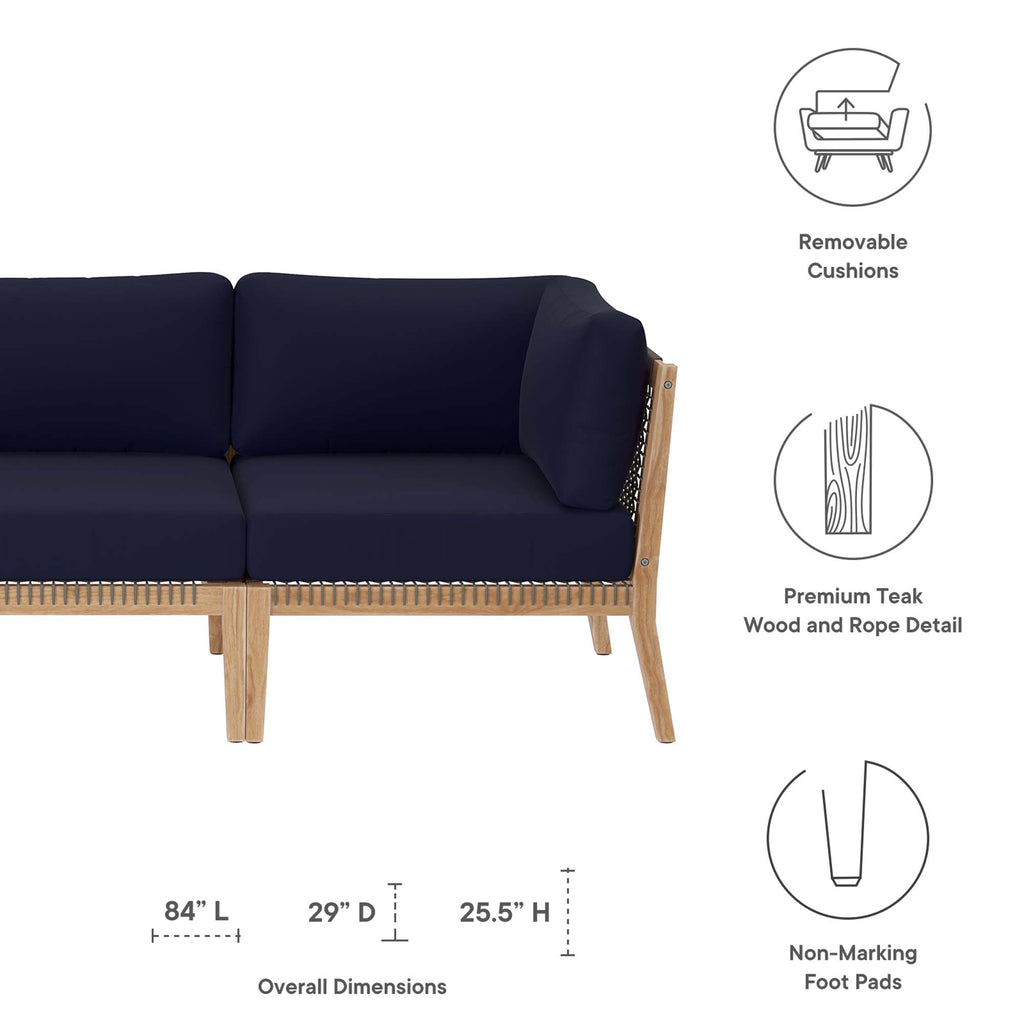 Clearwater Outdoor Patio Teak Wood Sofa - Gray Navy