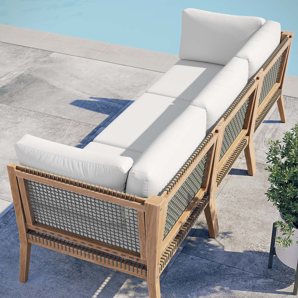 Clearwater Outdoor Patio Teak Wood Sofa - Gray White
