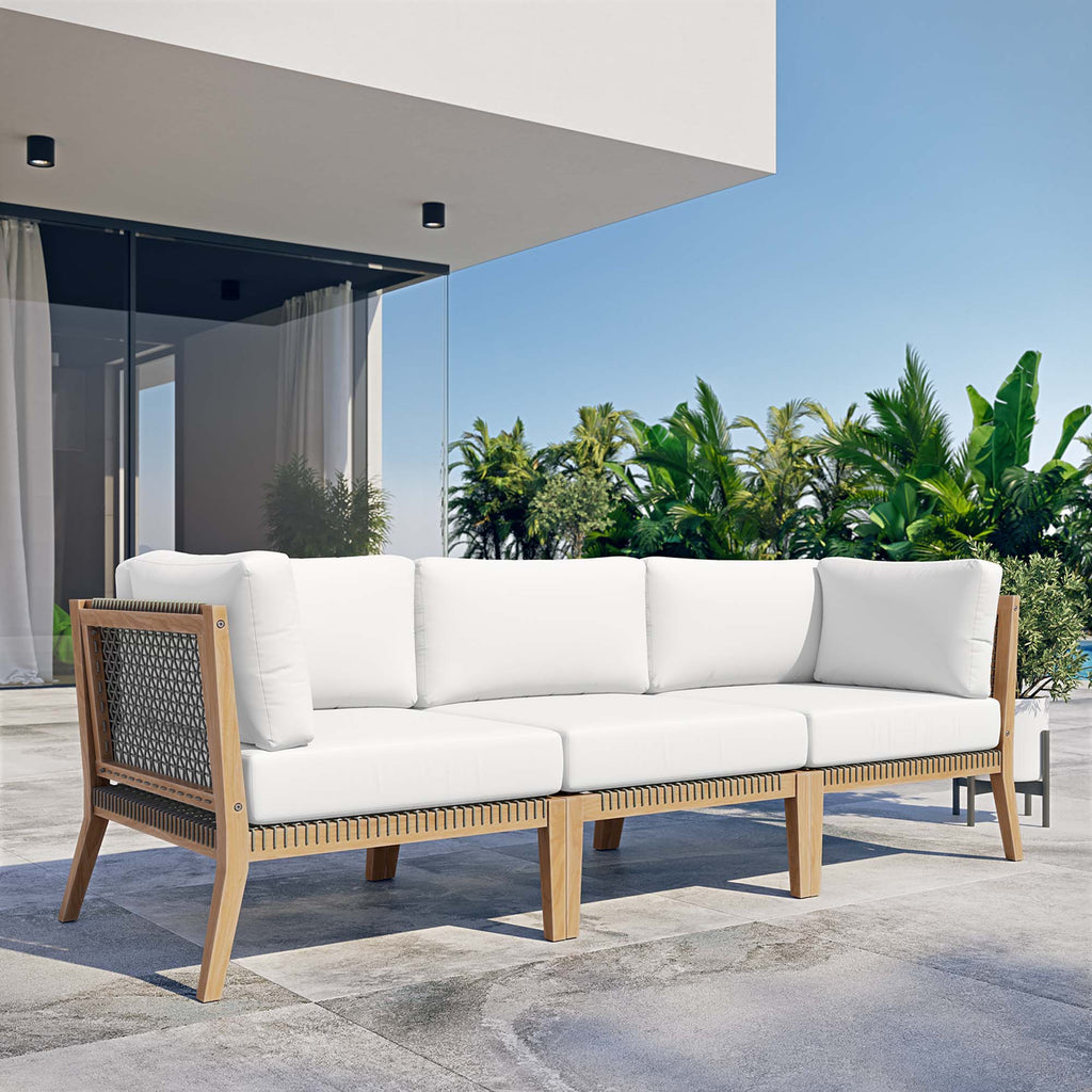 Clearwater Outdoor Patio Teak Wood Sofa - Gray White