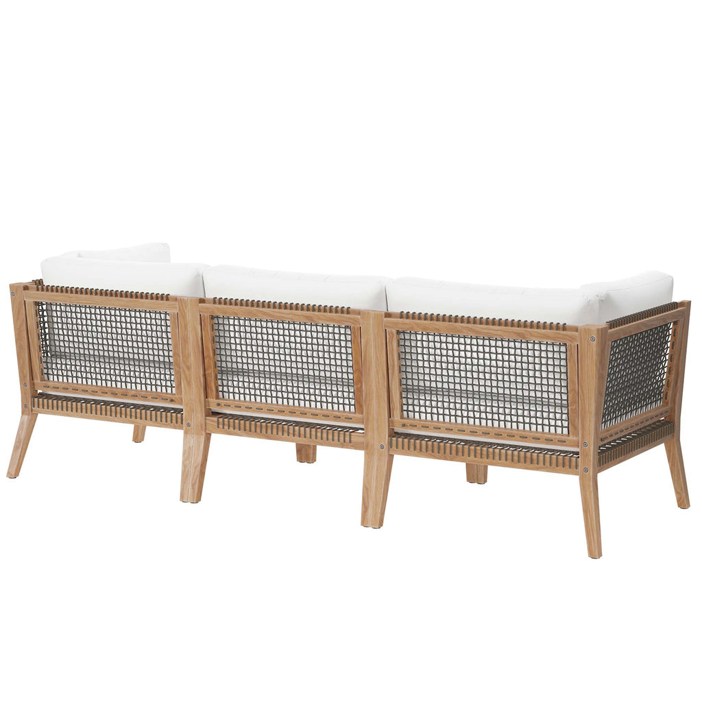 Clearwater Outdoor Patio Teak Wood Sofa - Gray White