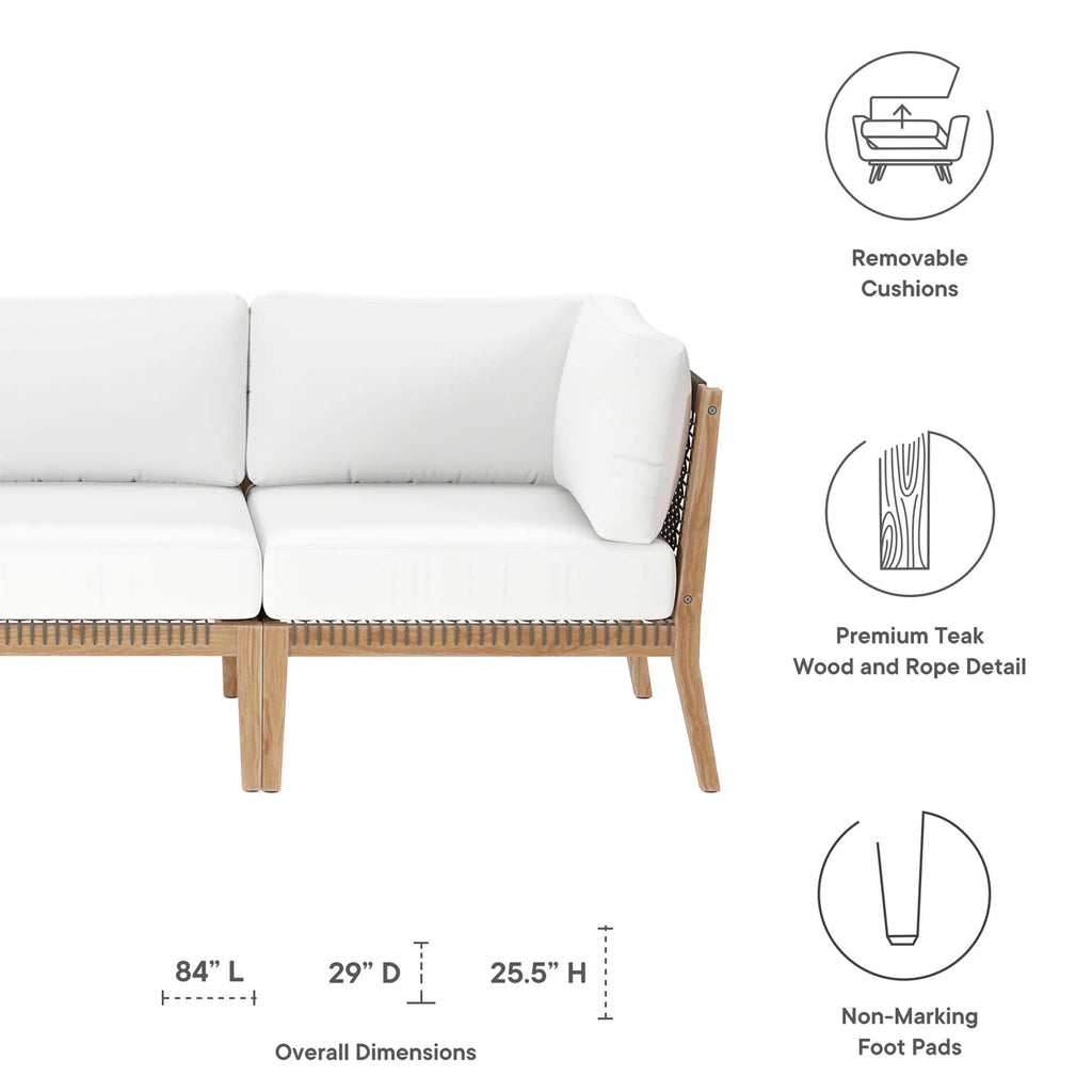 Clearwater Outdoor Patio Teak Wood Sofa - Gray White