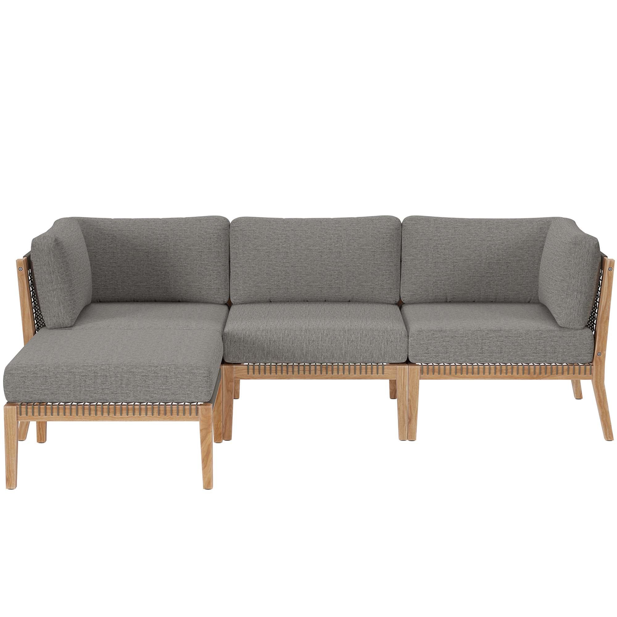 Clearwater 4-Piece Outdoor Patio Teak Wood Sectional Sofa - Gray Graphite