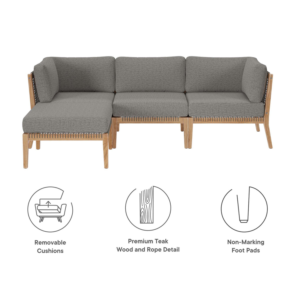 Clearwater 4-Piece Outdoor Patio Teak Wood Sectional Sofa - Gray Graphite