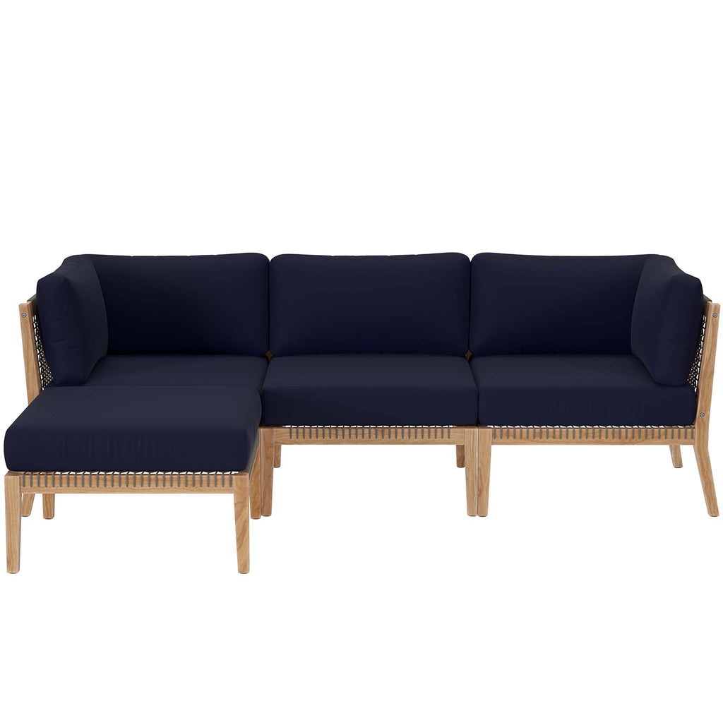Clearwater 4-Piece Outdoor Patio Teak Wood Sectional Sofa - Gray Navy