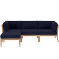 Clearwater 4-Piece Outdoor Patio Teak Wood Sectional Sofa - Gray Navy
