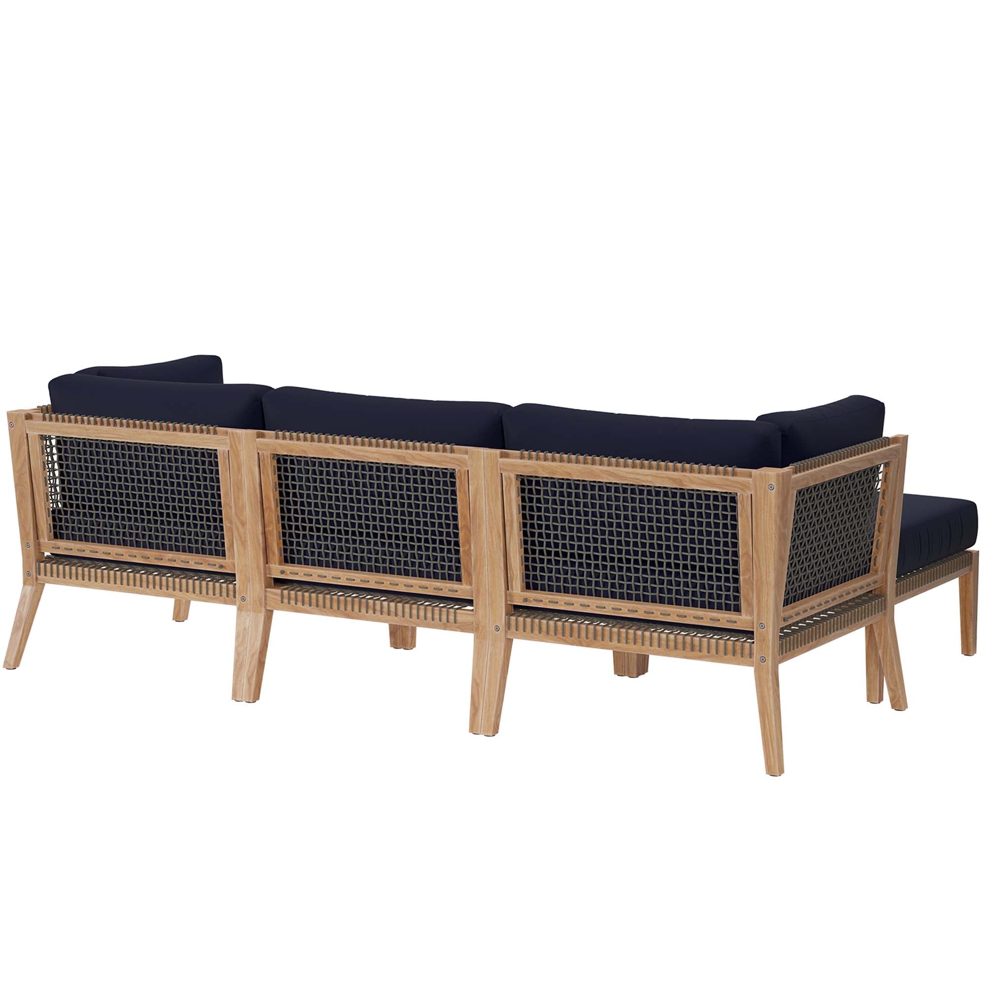 Clearwater 4-Piece Outdoor Patio Teak Wood Sectional Sofa - Gray Navy
