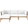 Clearwater 4-Piece Outdoor Patio Teak Wood Sectional Sofa - Gray White