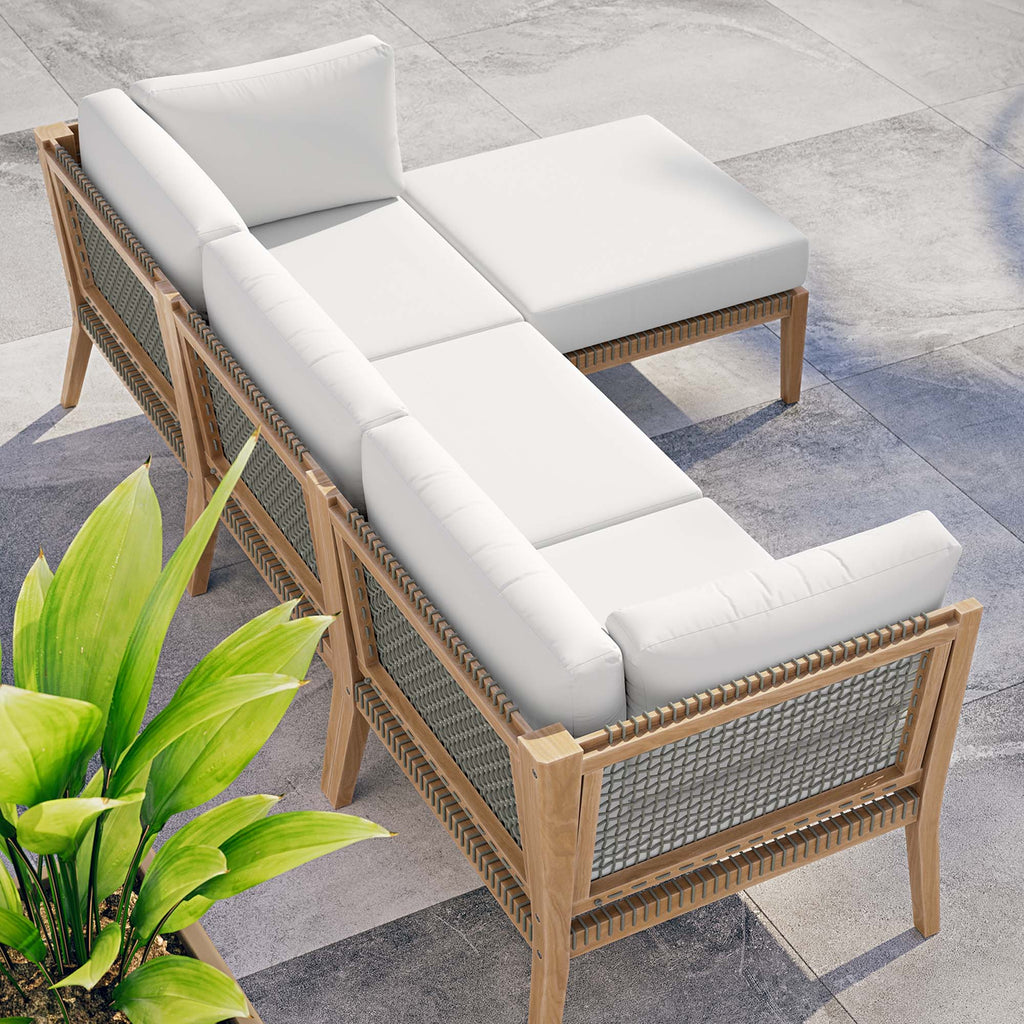 Clearwater 4-Piece Outdoor Patio Teak Wood Sectional Sofa - Gray White