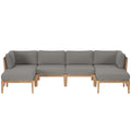 Clearwater 6-Piece Outdoor Patio Teak Wood Sectional Sofa - Gray Graphite (2 Armless Chairs, 2 Corner Chairs, 2 Ottomans)
