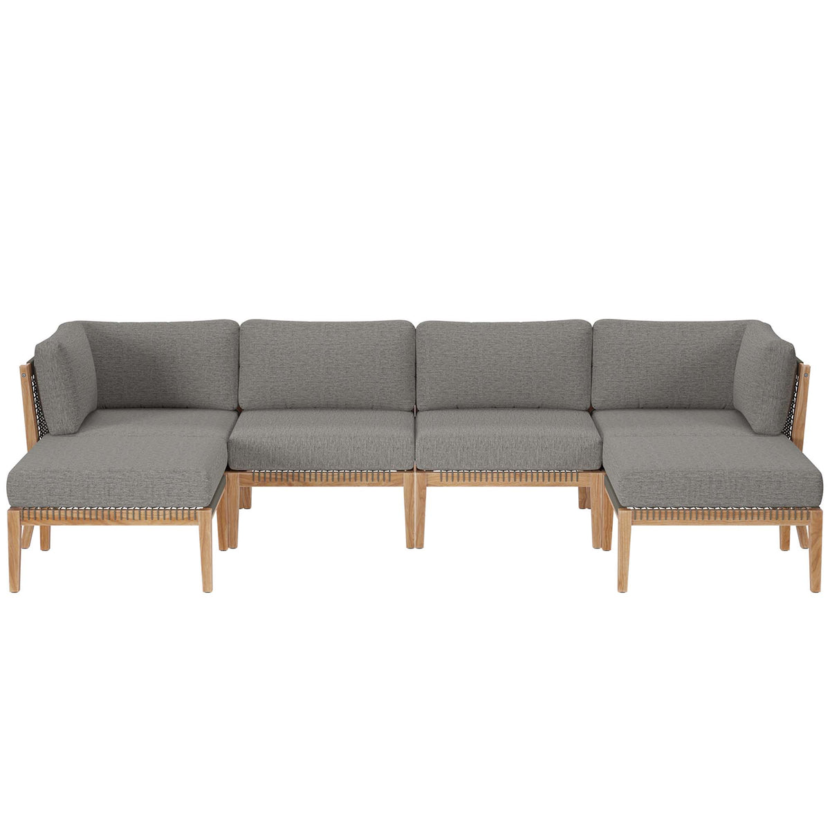 Clearwater 6-Piece Outdoor Patio Teak Wood Sectional Sofa - Gray Graphite (2 Armless Chairs, 2 Corner Chairs, 2 Ottomans)