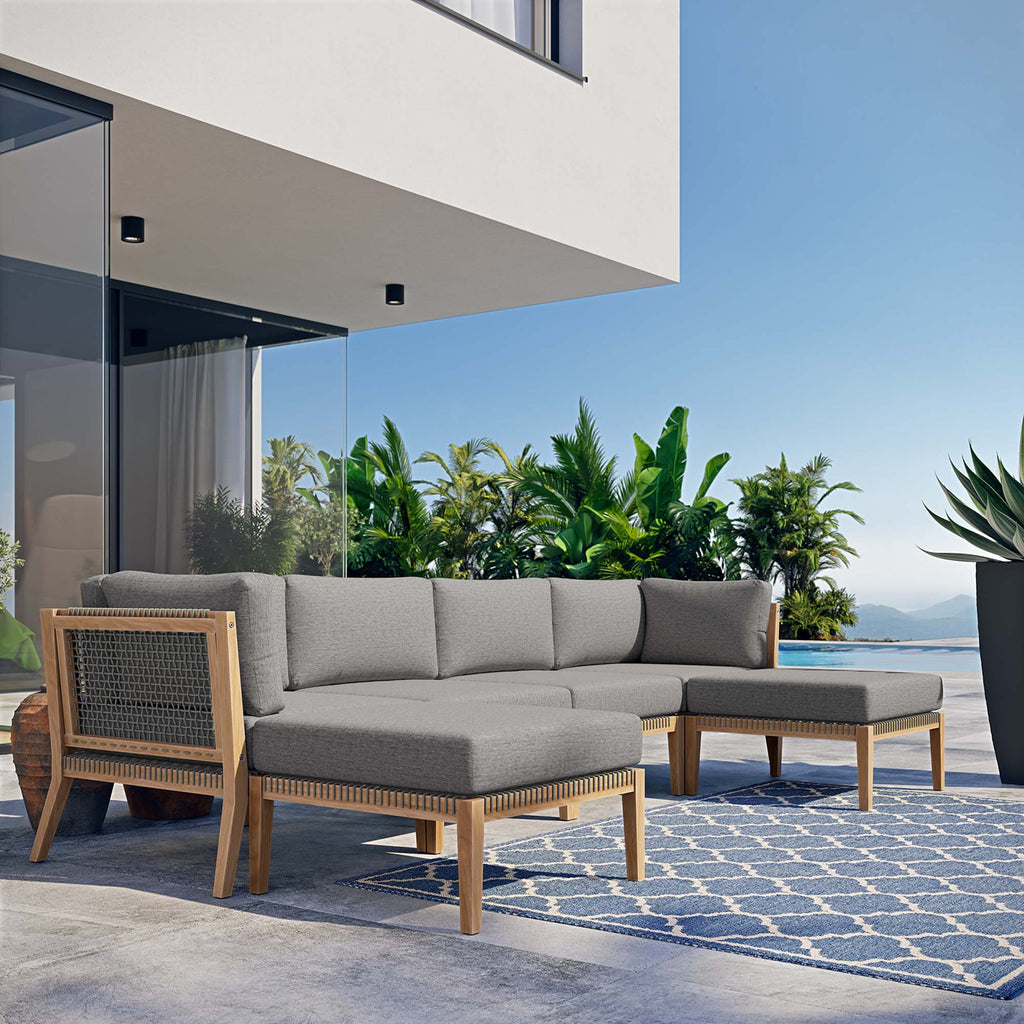 Clearwater 6-Piece Outdoor Patio Teak Wood Sectional Sofa - Gray Graphite (2 Armless Chairs, 2 Corner Chairs, 2 Ottomans)