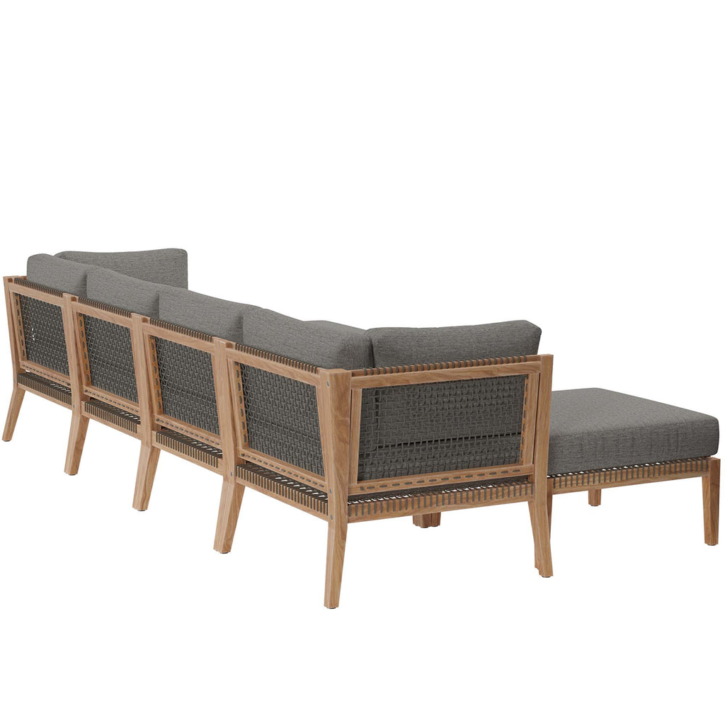 Clearwater 6-Piece Outdoor Patio Teak Wood Sectional Sofa - Gray Graphite (2 Armless Chairs, 2 Corner Chairs, 2 Ottomans)