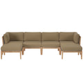 Clearwater 6-Piece Outdoor Patio Teak Wood Sectional Sofa - Gray Light Brown (2 Armless Chairs, 2 Corner Chairs, 2 Ottomans)