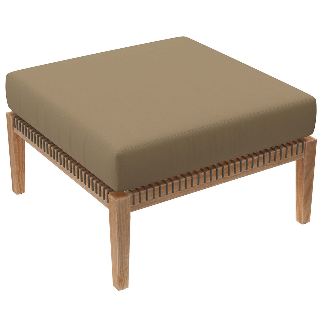 Clearwater 6-Piece Outdoor Patio Teak Wood Sectional Sofa - Gray Light Brown (2 Armless Chairs, 2 Corner Chairs, 2 Ottomans)