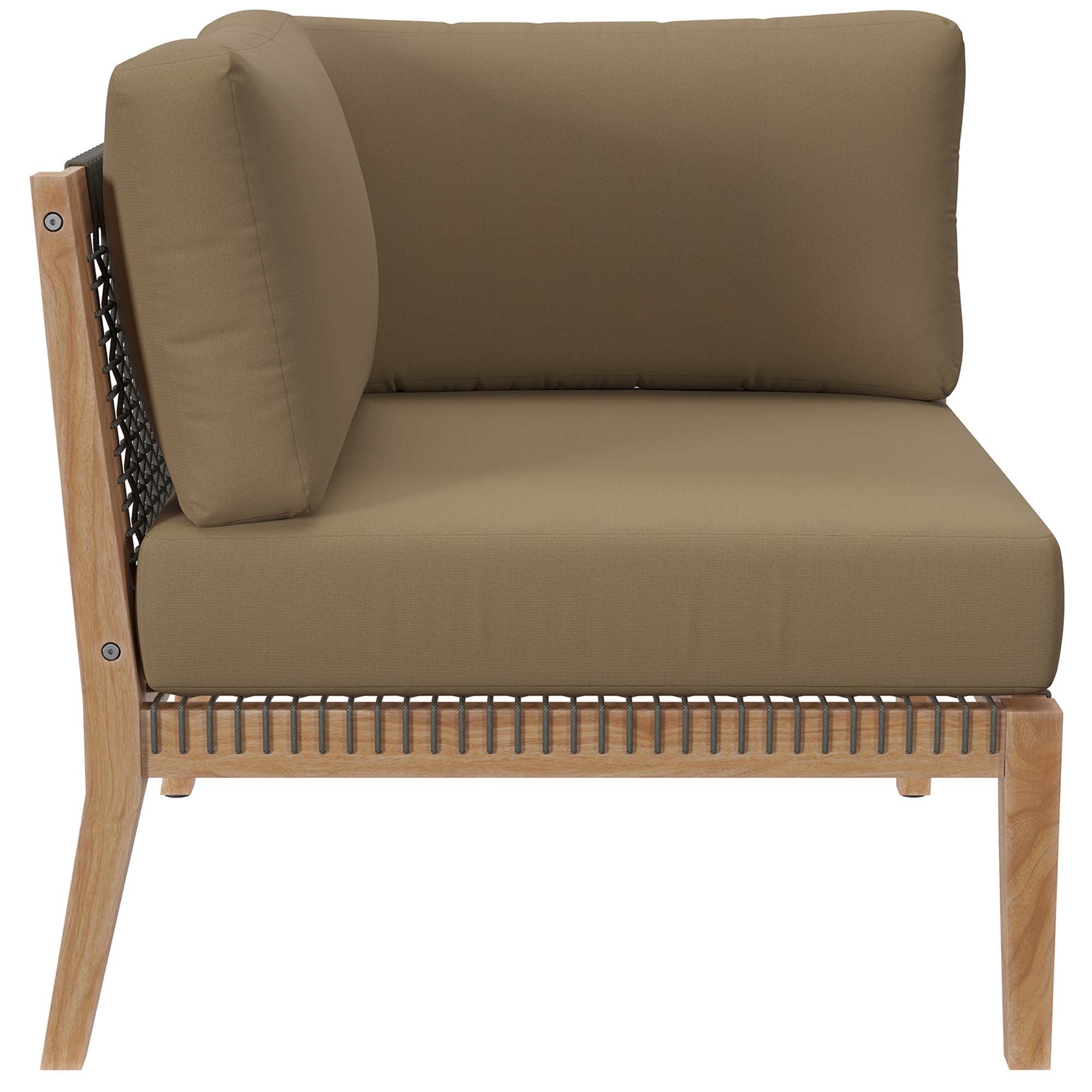 Clearwater 6-Piece Outdoor Patio Teak Wood Sectional Sofa - Gray Light Brown (2 Armless Chairs, 2 Corner Chairs, 2 Ottomans)