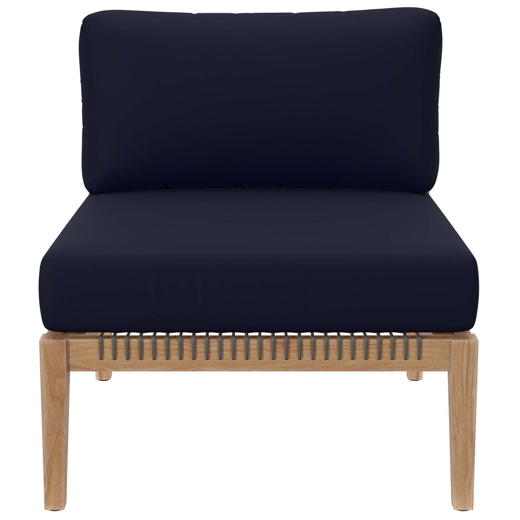 Clearwater 6-Piece Outdoor Patio Teak Wood Sectional Sofa - Gray Navy (2 Armless Chairs, 2 Corner Chairs, 2 Ottomans)