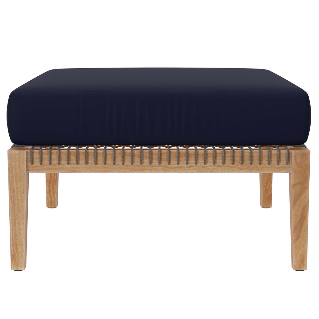Clearwater 6-Piece Outdoor Patio Teak Wood Sectional Sofa - Gray Navy (2 Armless Chairs, 2 Corner Chairs, 2 Ottomans)