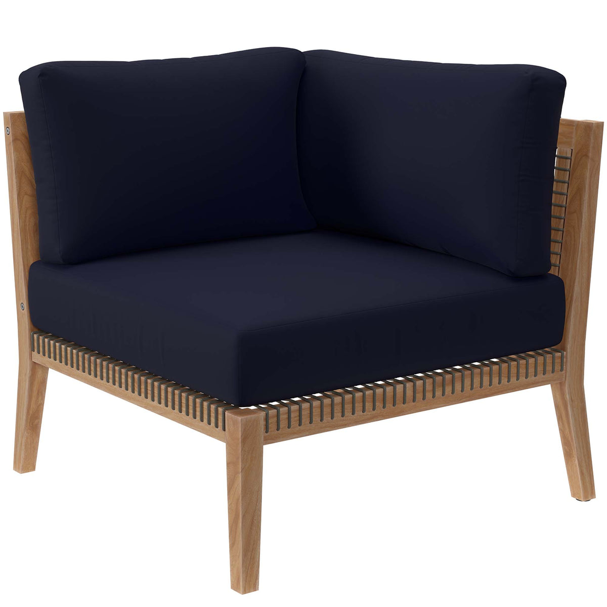 Clearwater 6-Piece Outdoor Patio Teak Wood Sectional Sofa - Gray Navy (2 Armless Chairs, 2 Corner Chairs, 2 Ottomans)