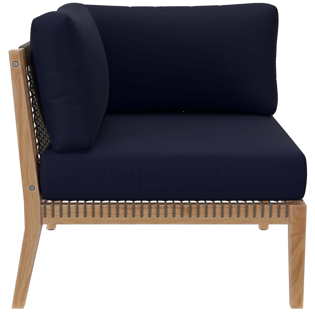 Clearwater 6-Piece Outdoor Patio Teak Wood Sectional Sofa - Gray Navy (2 Armless Chairs, 2 Corner Chairs, 2 Ottomans)