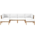 Clearwater 6-Piece Outdoor Patio Teak Wood Sectional Sofa - Gray White (2 Armless Chairs, 2 Corner Chairs, 2 Ottomans)