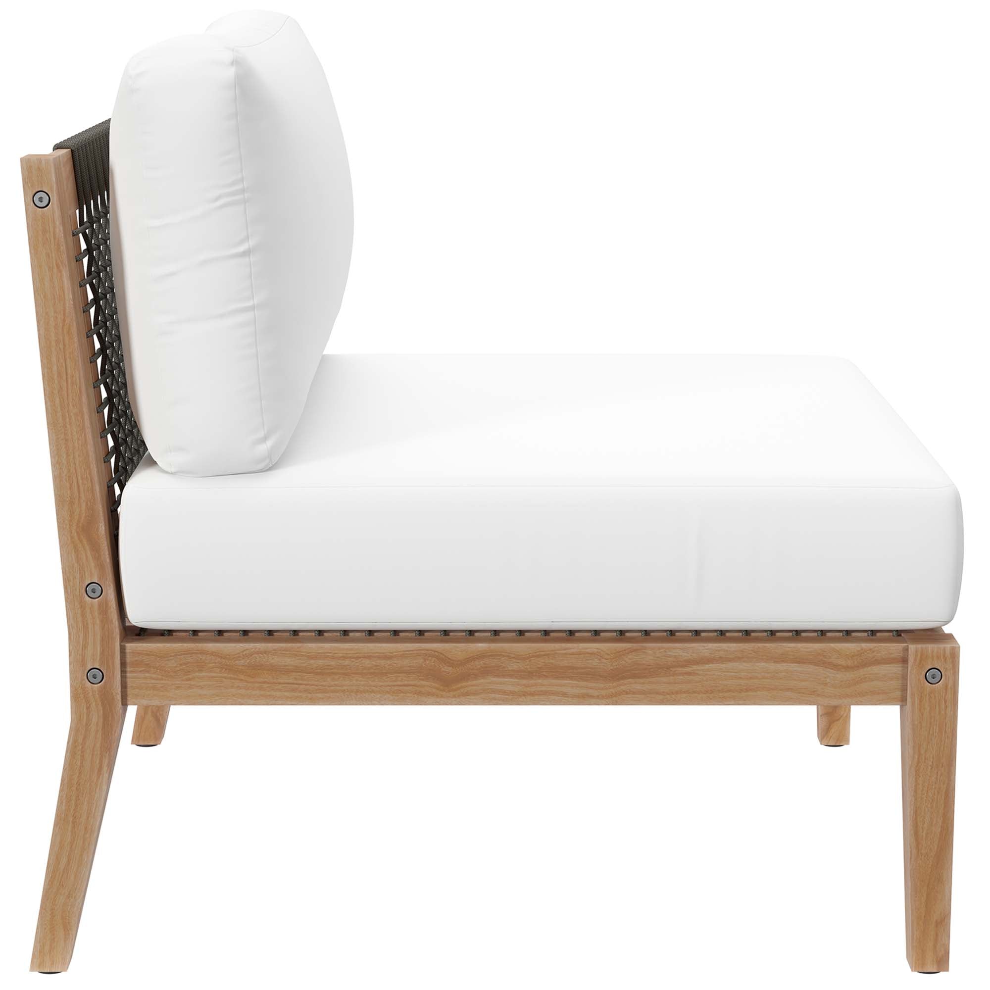 Clearwater 6-Piece Outdoor Patio Teak Wood Sectional Sofa - Gray White (2 Armless Chairs, 2 Corner Chairs, 2 Ottomans)
