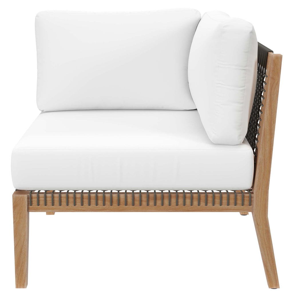 Clearwater 6-Piece Outdoor Patio Teak Wood Sectional Sofa - Gray White (2 Armless Chairs, 2 Corner Chairs, 2 Ottomans)