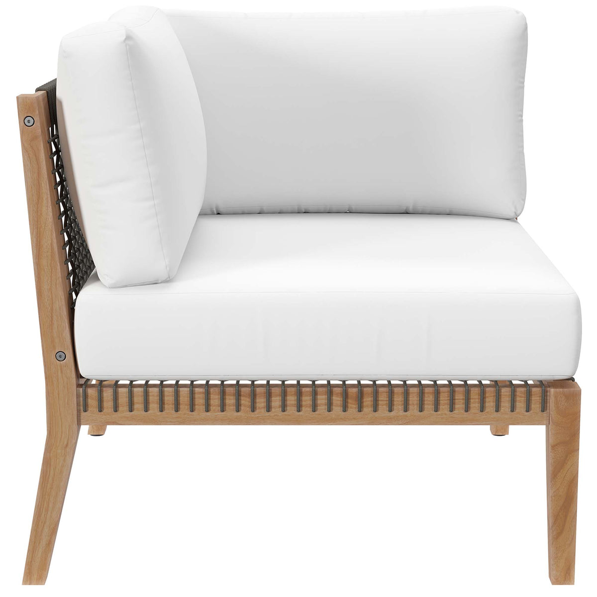Clearwater 6-Piece Outdoor Patio Teak Wood Sectional Sofa - Gray White (2 Armless Chairs, 2 Corner Chairs, 2 Ottomans)