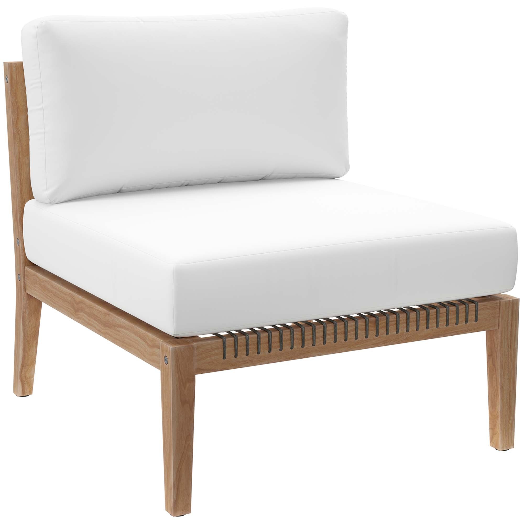 Clearwater 6-Piece Outdoor Patio Teak Wood Sectional Sofa - Gray White (2 Armless Chairs, 2 Corner Chairs, 2 Ottomans)