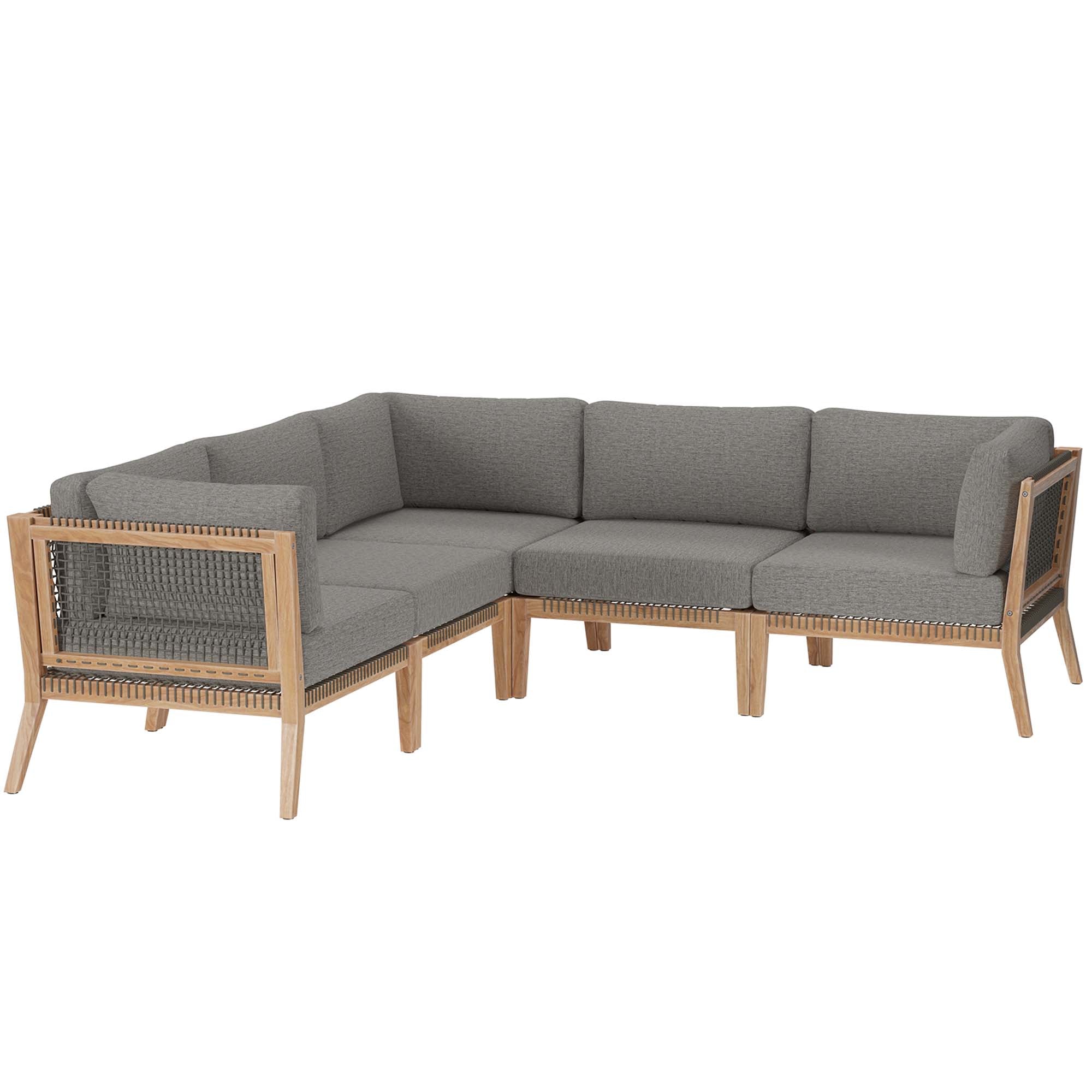 Clearwater 5-Piece Outdoor Patio Teak Wood Sectional Sofa - Gray Graphite