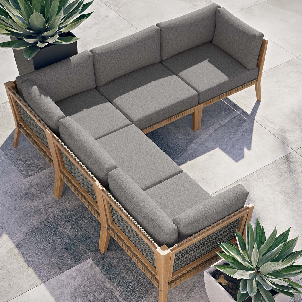 Clearwater 5-Piece Outdoor Patio Teak Wood Sectional Sofa - Gray Graphite
