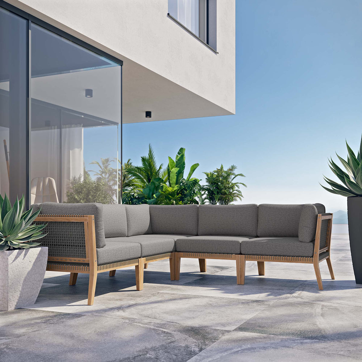 Clearwater 5-Piece Outdoor Patio Teak Wood Sectional Sofa - Gray Graphite