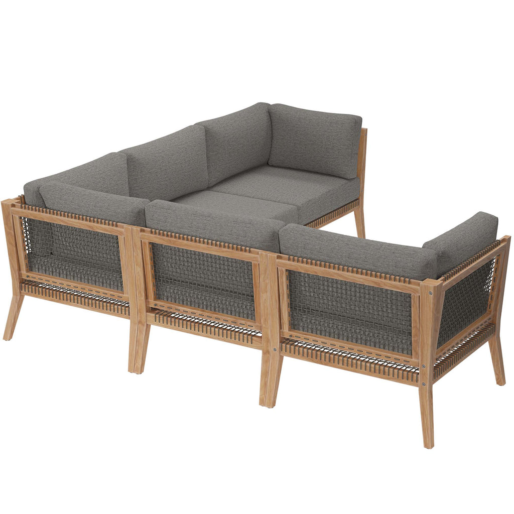 Clearwater 5-Piece Outdoor Patio Teak Wood Sectional Sofa - Gray Graphite