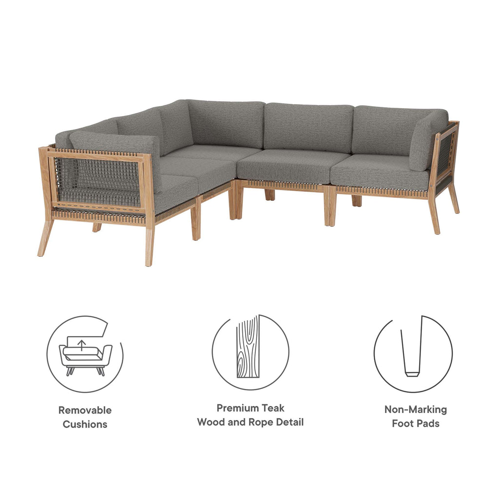 Clearwater 5-Piece Outdoor Patio Teak Wood Sectional Sofa - Gray Graphite