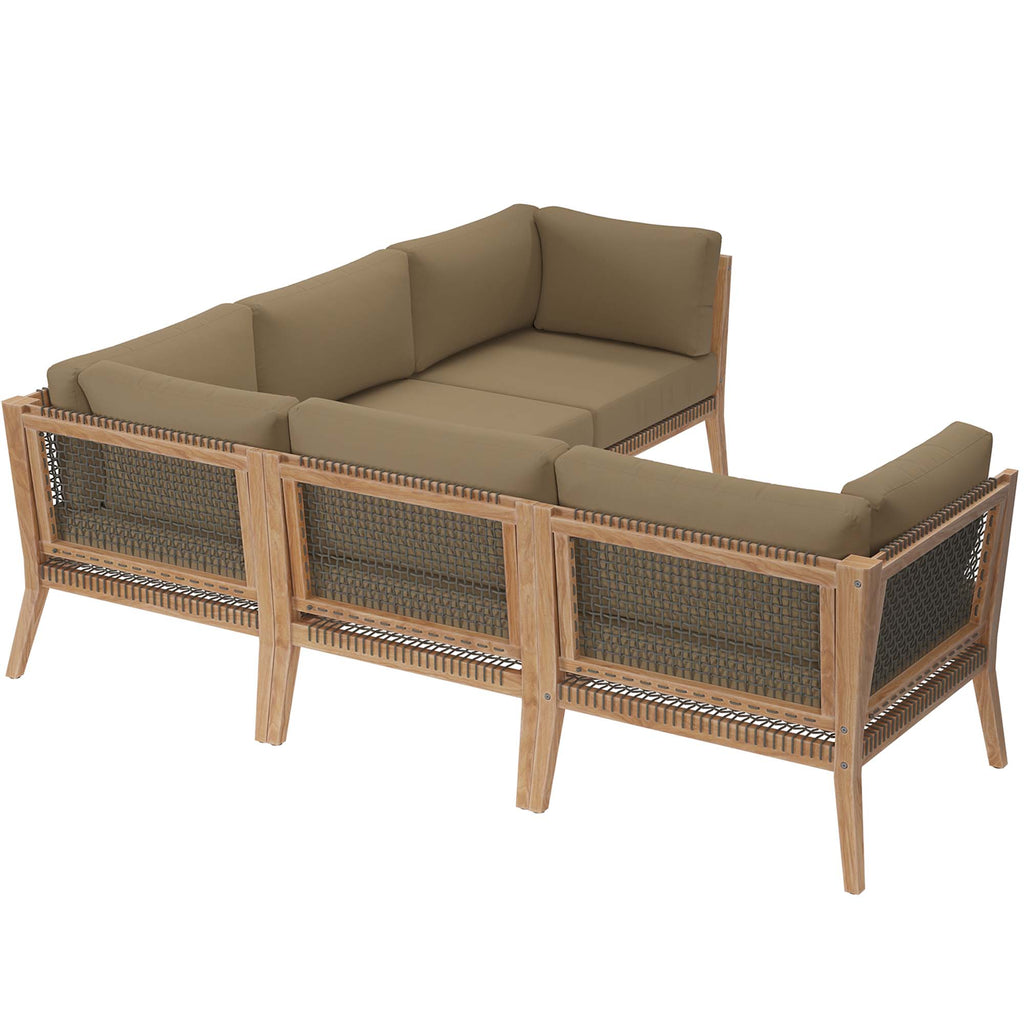 Clearwater 5-Piece Outdoor Patio Teak Wood Sectional Sofa - Gray Light Brown