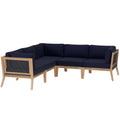 Clearwater 5-Piece Outdoor Patio Teak Wood Sectional Sofa - Gray Navy