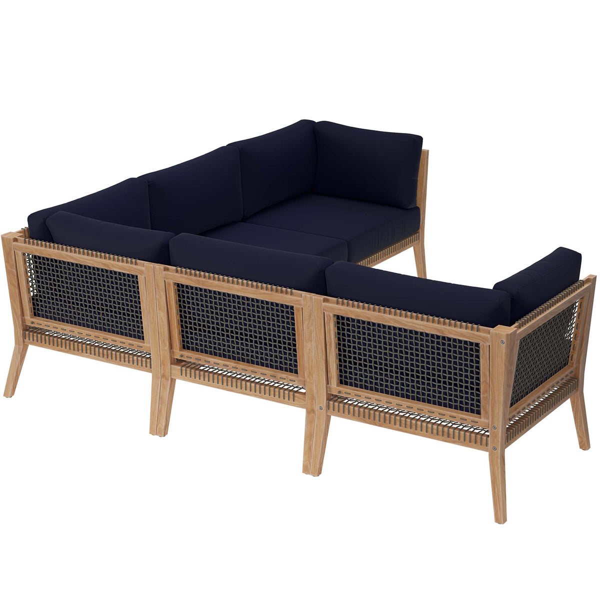Clearwater 5-Piece Outdoor Patio Teak Wood Sectional Sofa - Gray Navy