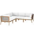 Clearwater 5-Piece Outdoor Patio Teak Wood Sectional Sofa - Gray White