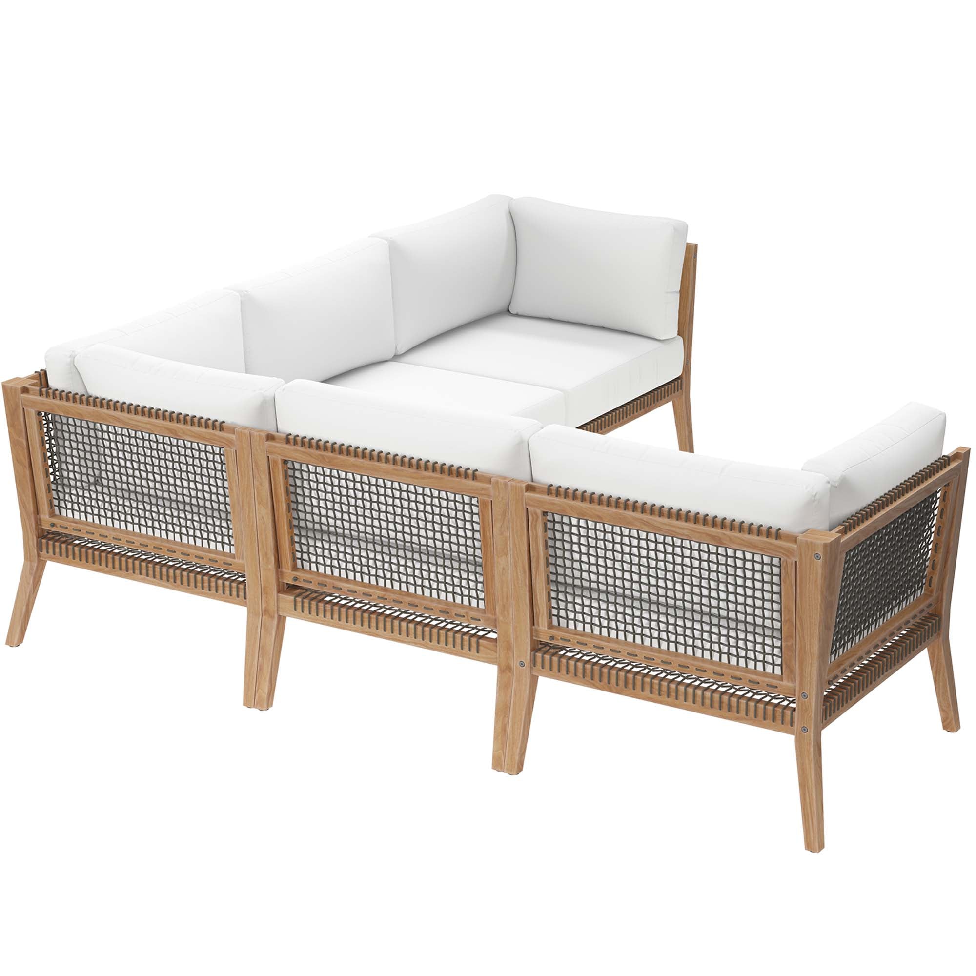 Clearwater 5-Piece Outdoor Patio Teak Wood Sectional Sofa - Gray White
