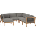 Clearwater 6-Piece Outdoor Patio Teak Wood Sectional Sofa - Gray Graphite (2 Armless Chairs, 3 Corner Chairs, Ottoman)