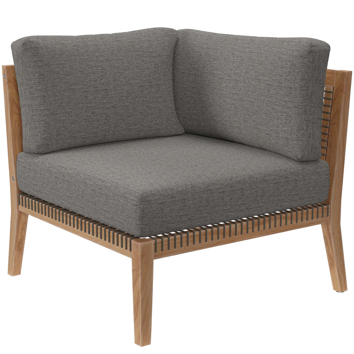 Clearwater 6-Piece Outdoor Patio Teak Wood Sectional Sofa - Gray Graphite (2 Armless Chairs, 3 Corner Chairs, Ottoman)