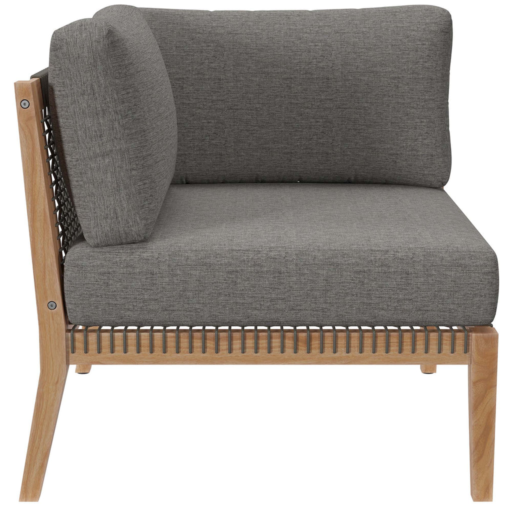 Clearwater 6-Piece Outdoor Patio Teak Wood Sectional Sofa - Gray Graphite (2 Armless Chairs, 3 Corner Chairs, Ottoman)