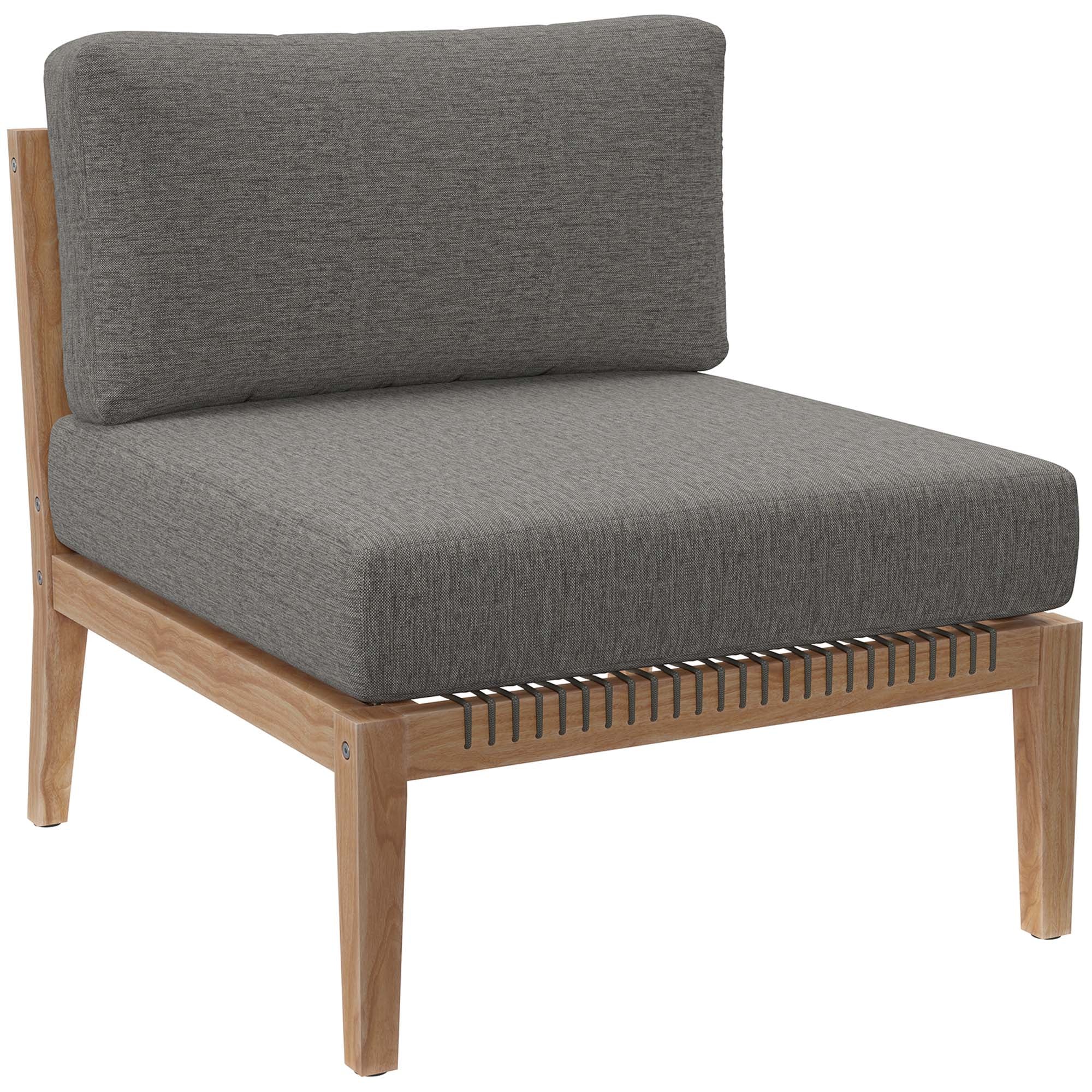 Clearwater 6-Piece Outdoor Patio Teak Wood Sectional Sofa - Gray Graphite (2 Armless Chairs, 3 Corner Chairs, Ottoman)