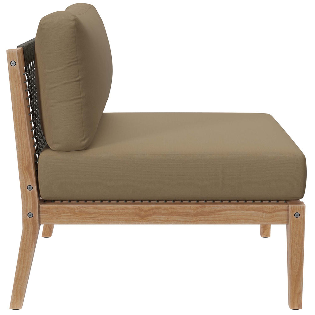 Clearwater 6-Piece Outdoor Patio Teak Wood Sectional Sofa - Gray Light Brown (2 Armless Chairs, 3 Corner Chairs, Ottoman)