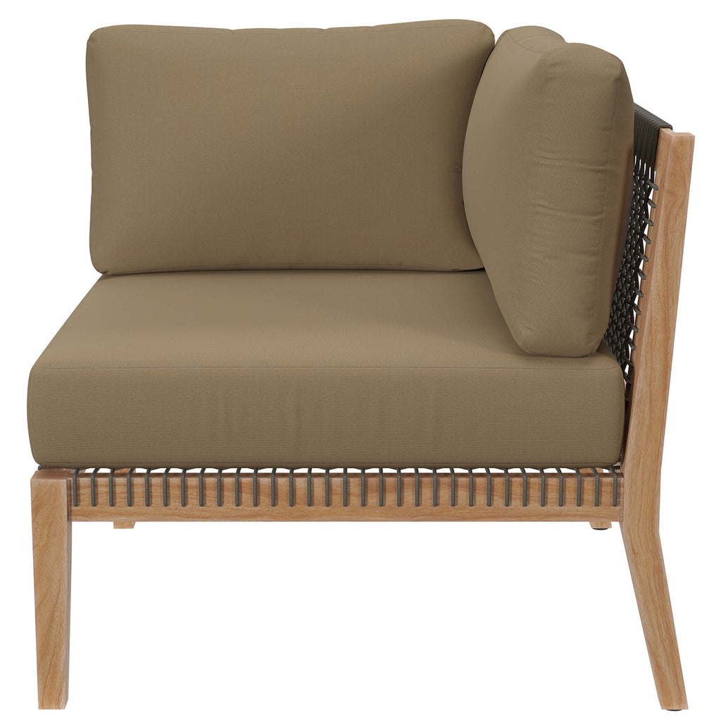 Clearwater 6-Piece Outdoor Patio Teak Wood Sectional Sofa - Gray Light Brown (2 Armless Chairs, 3 Corner Chairs, Ottoman)