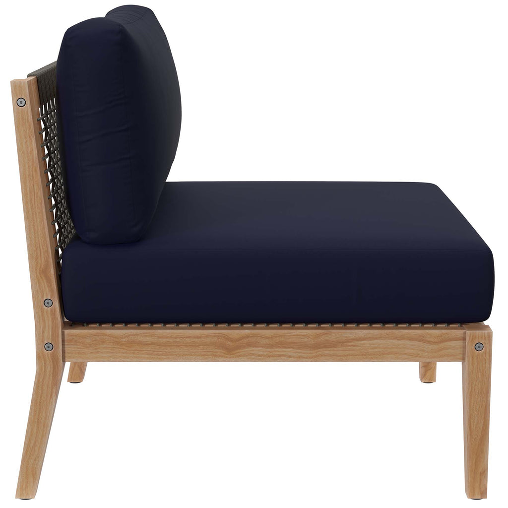 Clearwater 6-Piece Outdoor Patio Teak Wood Sectional Sofa - Gray Navy (2 Armless Chairs, 3 Corner Chairs, Ottoman)