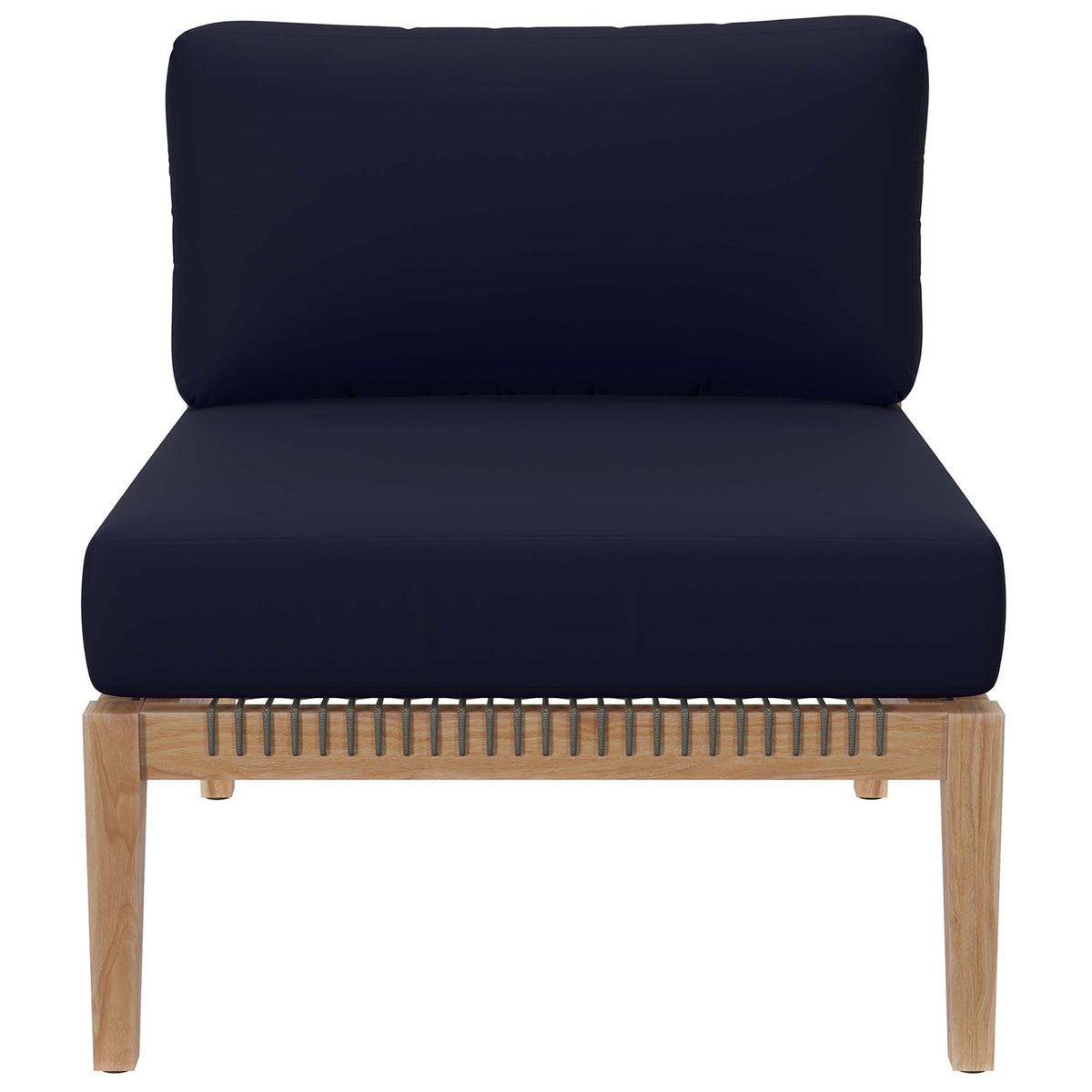 Clearwater 6-Piece Outdoor Patio Teak Wood Sectional Sofa - Gray Navy (2 Armless Chairs, 3 Corner Chairs, Ottoman)